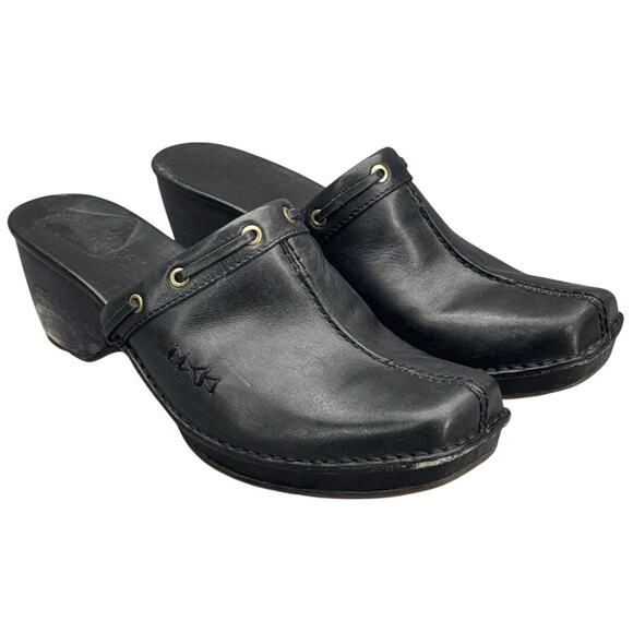 Timberland Black Leather Wedge Square Toe Slip On Mule Women 7.5 - Picture 1 of 10
